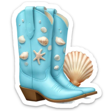 baby blue cowgirl boots with seashell print sticker