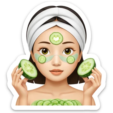 Asian women doing facial mask beauty sticker