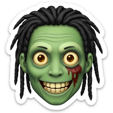 Make a image of a zombie with dreads make it like a emoticon not as scary make dreads black  sticker