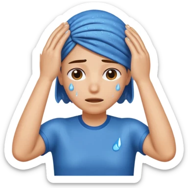 Emoji wipding head with hand and sweat droplets on head sticker