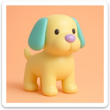               Transform {subject} into a soft vinyl figure with a smooth, glossy surface. The material should look slightly rubbery and tactile, with minimalistic curves and a matte-gloss hybrid finish. Use pastel or soft solid colors. The surface is seamless, with no visible textures or roughness. Studio lighting, vibrant background, clean, playful, designer toy aesthetic. {subject} = dog sticker