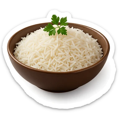 Realistic style plate of white rice with parsley, natural details, no background. sticker