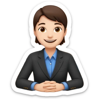 happy employee sitting at a desk sticker