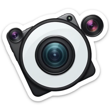 Minimalistic flat vector icon, iOS style, thin black contour on white background. Smartphone with a camera lens symbol. No text, no shadows.
 sticker
