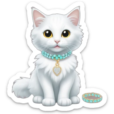 Meme of Turkish Angora Cat with jewelry with tagline TIFFANY&CO-COMMUNITY sticker