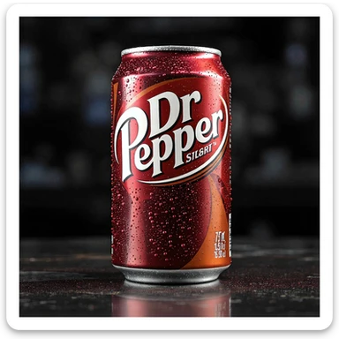 Add a vintage Dr Pepper label to this realistic soda can, keep condensation and vibrant colors. sticker