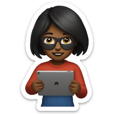 Girl playing roblox on ipad sticker