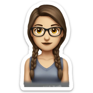 Brown hair brown eyed fantasy Gamer Girl wearing nerd glasses  sticker