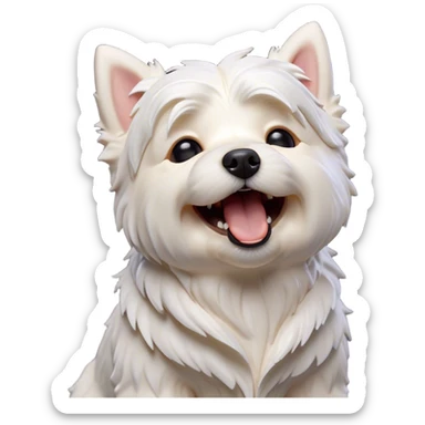 Cinematic Cute Yawning West Highland White Terrier Portrait Emoji, Head tilted slightly with a dramatic, wide-open yawn, showcasing a soft, fluffy white coat with floppy ears slightly drooping and round dark eyes barely open in drowsy contentment, Simplified yet irresistibly adorable features, highly detailed, glowing with a soft, cozy glow, high shine, relaxed yet expressive, stylized with a touch of whimsy, bright and endearing, soft glowing outline, capturing the essence of a sleepy yet affectionate companion, so drowsy it feels like it could stretch out of the screen and curl up for a nap! sticker