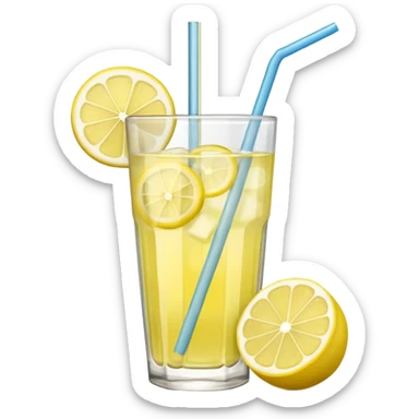 a glass of lemonade with a straw and lemon wedge sticker