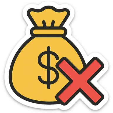 a bag of money with a bold red cross over it, clear and simple icon style sticker