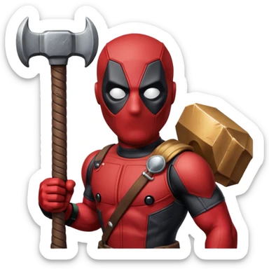Deadpool holding thors hammer sticker
