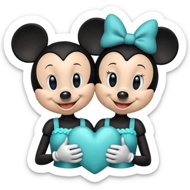 Mickey Mouse and Minnie Mouse with a teal blue heart  sticker