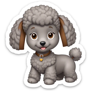 A Grey poodle with a brown ponytail girl sticker