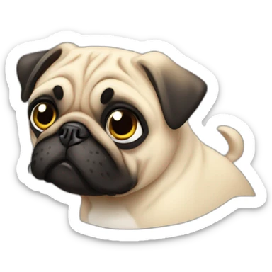 pug wearing a black t-shirt sticker