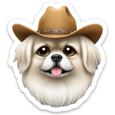 White Pekingese wearing a cowboy hat sticker