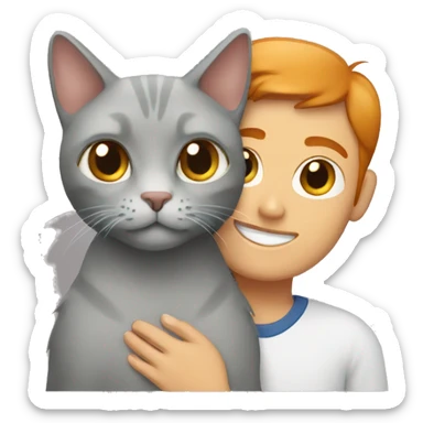 A grey cat with Ginger owner sticker