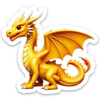 Clash of Clans aesthetic: Cinematic Playful Dragon Emoji, rendered in a 3D vector-style similar to standard emojis with minimal shading and bold, simplified shapes. A compact, isometric dragon with majestic wings and intricately scaled details, softly glowing with a legendary, mythical charm. Simplified yet unmistakably iconic, highly detailed and consistent, glowing with a soft radiant brilliance and high shine. Stylized with a touch of fantastical might and a soft glowing outline, capturing the essence of a mighty dragon with a friendly, playful demeanor! sticker