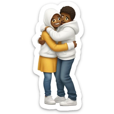 An emoji of a man wearing a white hoodie, standing next to his sister. He is hugging her warmly, showing a close sibling bond sticker