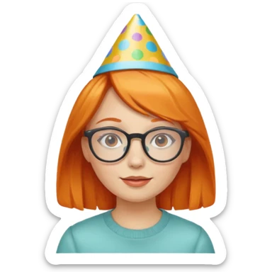 party hatted orange haired girl glasses sticker
