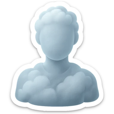 faceless person, facing straight, fully composed of white fluffy convex clouds, shoulders up, no shadows, matte glass style sticker