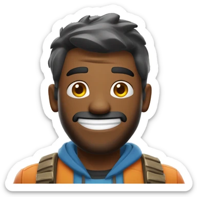 "Crée un émoji inspiré de l'univers de Fortnite. L'émoji doit représenter un personnage de jeu avec un style cartoon coloré, portant un costume emblématique et un sourire enthousiaste. Il doit avoir des éléments caractéristiques de Fortnite sticker