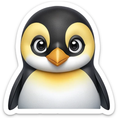 cinematic-cute-emperor-penguin-portrait-emoji,-head-tilted-playfully-and-inquisitively,-with-glossy,-pristine-plumage,-sparkling-eyes-filled-with-curiosity,-simplified-yet-irresistibly-adorable-features, black, large black eyes face, zoomed in sticker