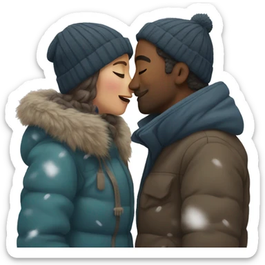Two people kissing in the snow sticker
