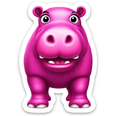 Hot pink hippo with glitter standing sticker