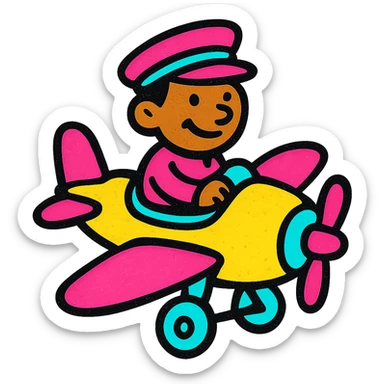 brown male wearing a hat sitting on an aircraft, vibrant and clear, suitable for an emoji or icon sticker