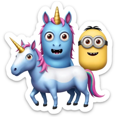 make a unicorn with a minion and a monster that’s evil  sticker