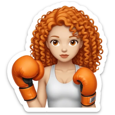 Ginger curly long hair lady with orange box gloves  sticker