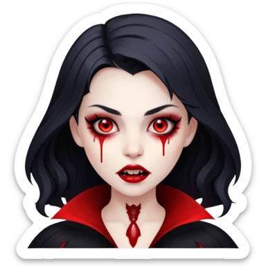 pretty vampire girl with red eyes fangs blood pretty smoky eye makeup  sticker