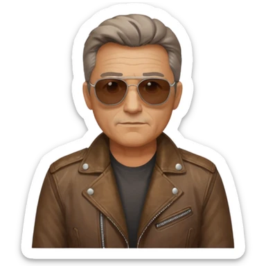 Biker Gang with Sunglasses, Middle-age man, brown jacket, sunglasses sticker