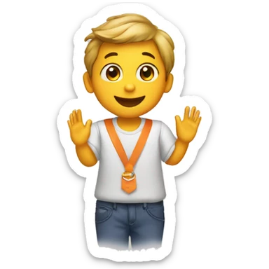 create emoji of a boy clapping with a blouse with the Itaú logo sticker