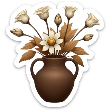White Dried flowers and pods in a brown vase sticker