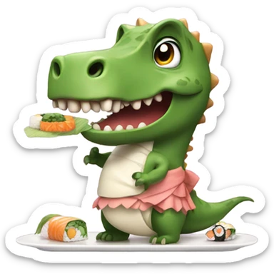 A dinosaur wearing a tutu while eating sushi  sticker