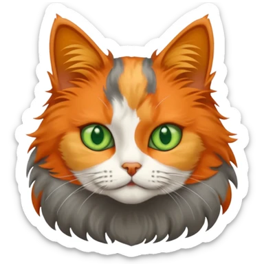 Fluffy diluted calico cat with green eyes sticker