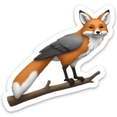 Un renard sur une branche avec un fromage dans la gueule avec un corbeau sticker