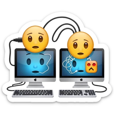 two computer systems with a broken connection between them sticker