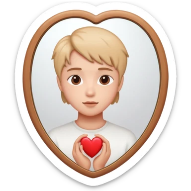 Person looking in mirror with heart for 'Love Yourself' song sticker