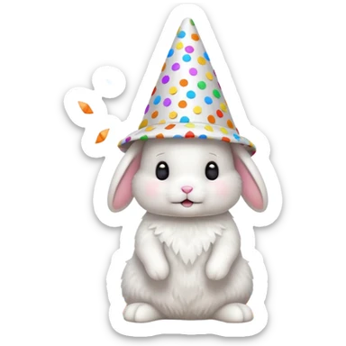 White bunny wearing cone hat with confetti.









 sticker