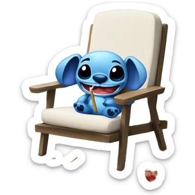 stitch with a cigarette on a chair on beach  sticker