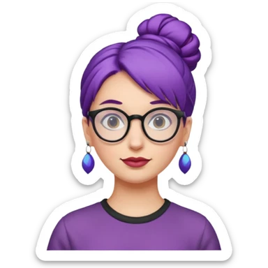 woman with purple hair bun and glasses sticker