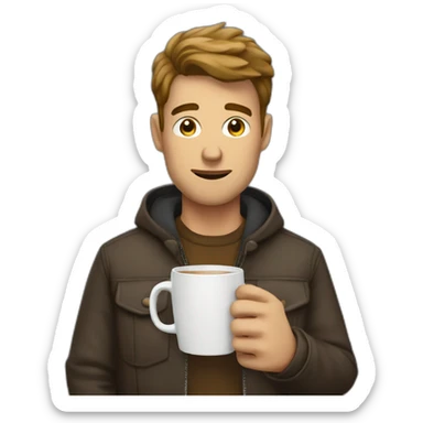 A guy with a coffee and looking at his phone sticker