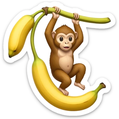 Monkey hanging from a giant banana sticker