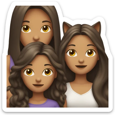 Two long hair brunette girls and two cats in their hands sticker