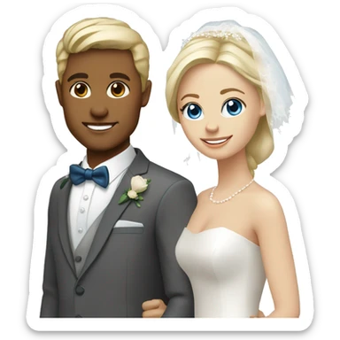 bride blue eyes and blonde hair, groom brown eyes sticker