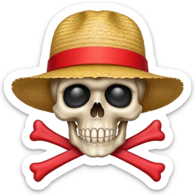 Skull and crossbones wearing a straw hat with the ribbon being red sticker
