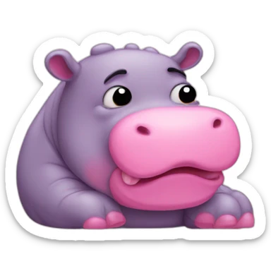 pink sad hippo tearing up sticker